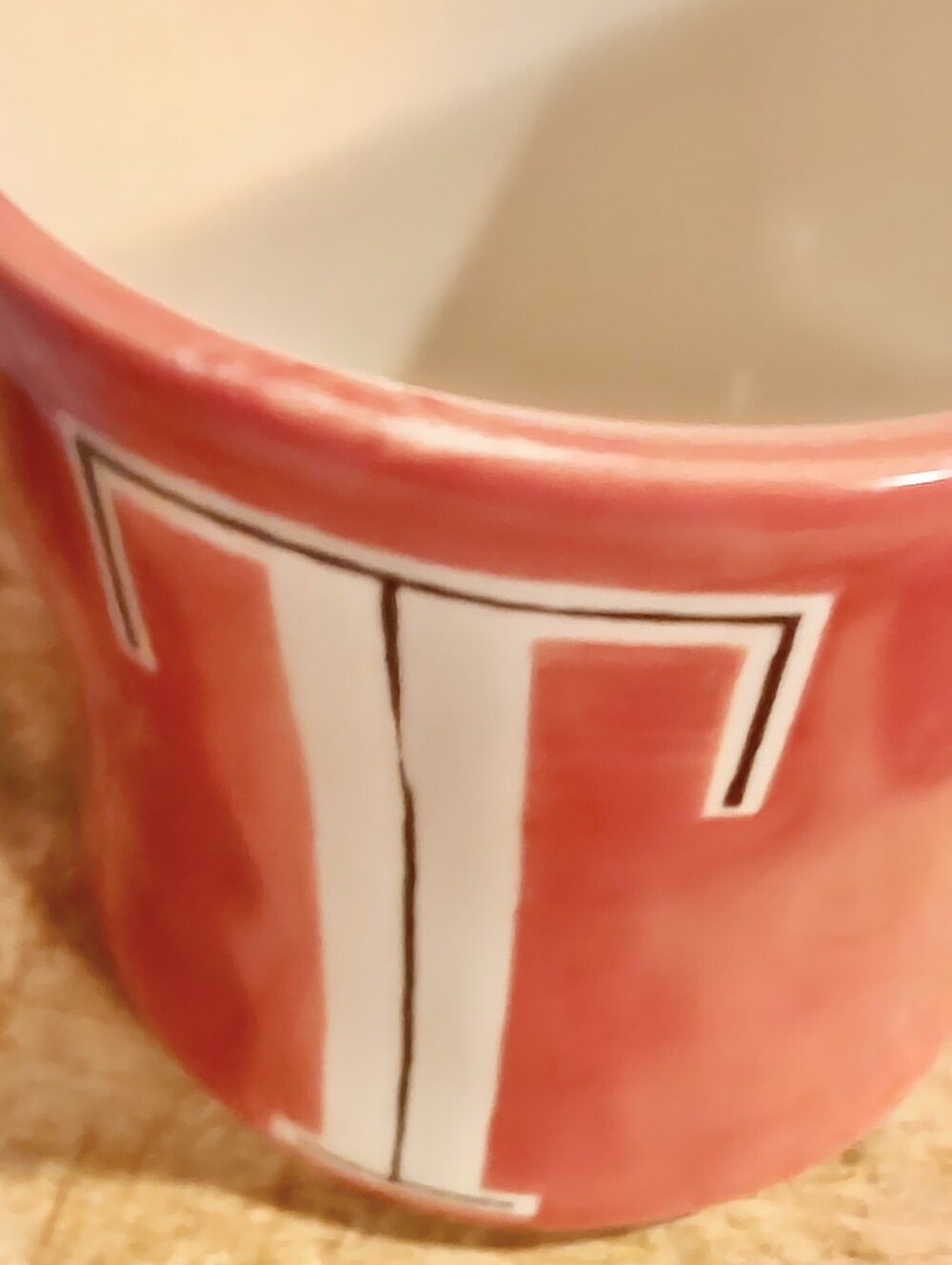 Red Anthropologie Hand Painted Stoneware Mug; Dishwasher & Microwave Safe.
